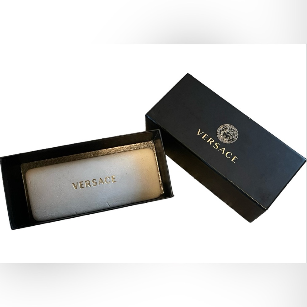 Versace White Sunglasses Leather Hard Clamshell Case with Black Versace Box